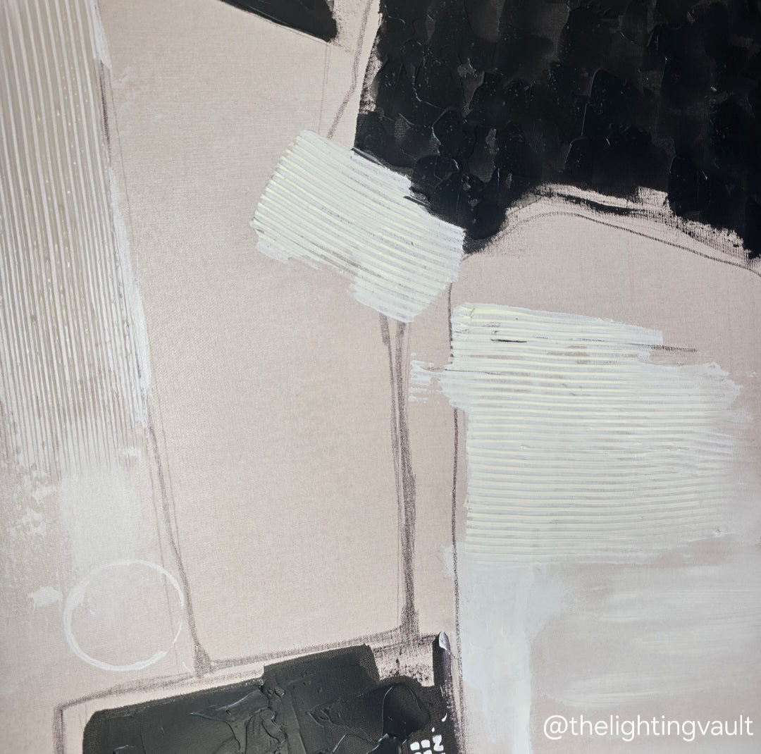 Rectangular Black, White & Beige Abstract Canvas