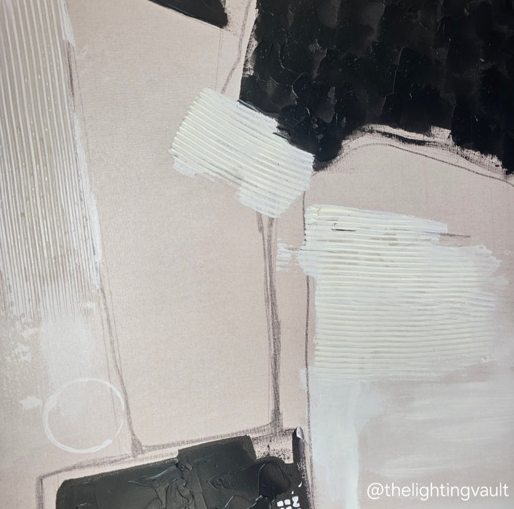 Rectangular Black, White & Beige Abstract Canvas