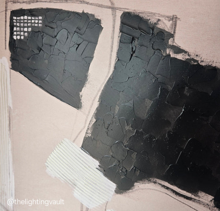 Rectangular Black, White & Beige Abstract Canvas