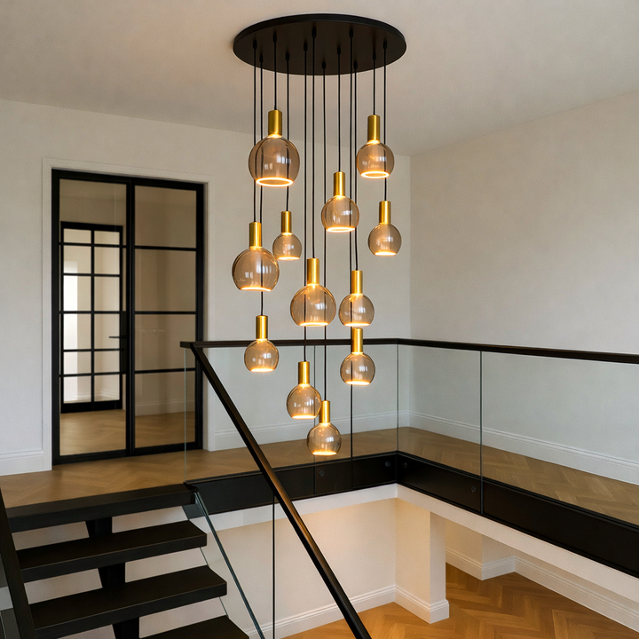 Roma 12 light spiral pendant smoked gold staircase
