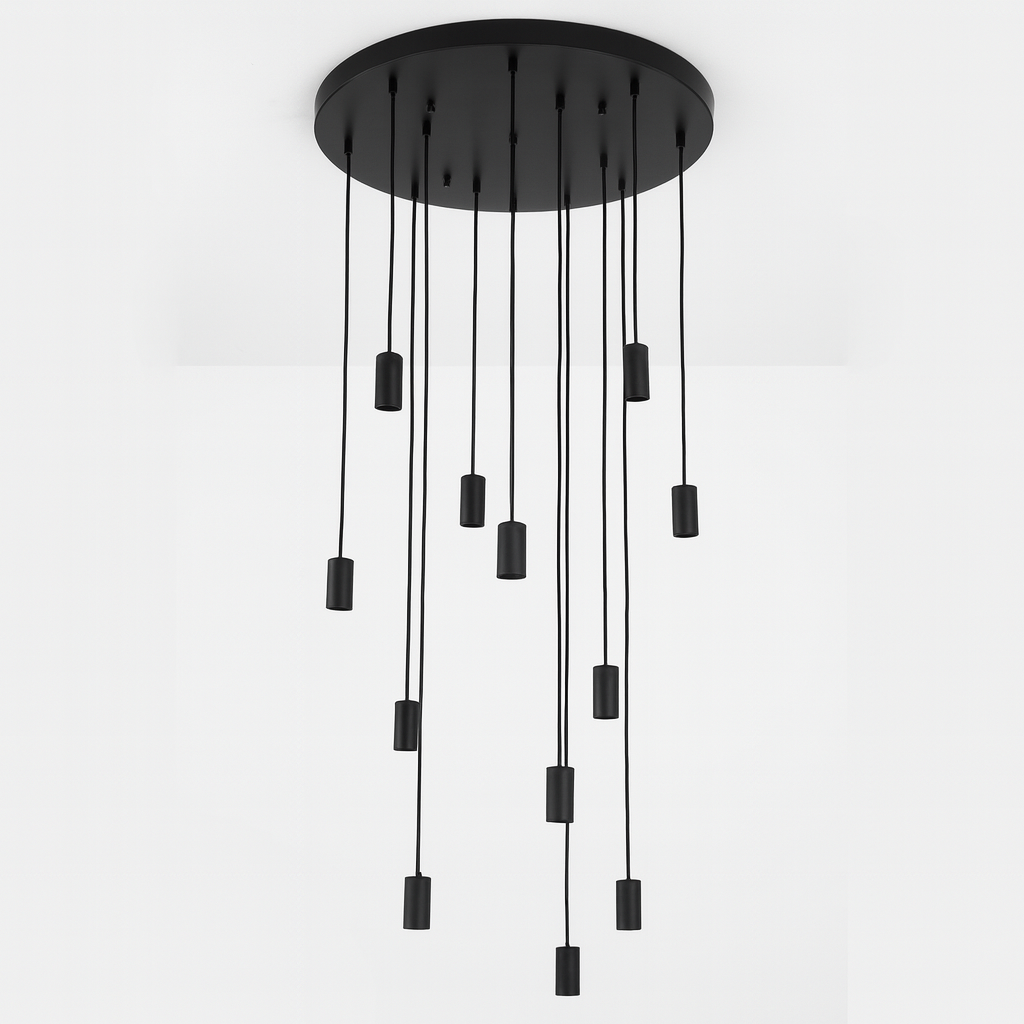 Roma 12 Light pendant black cylinder caps