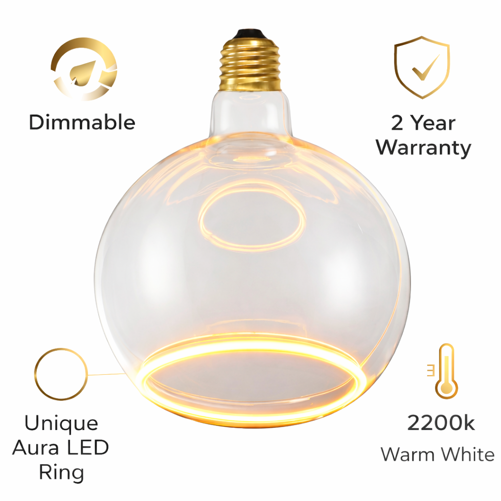 Roma 200mm clear LED bulb infographic 2200k