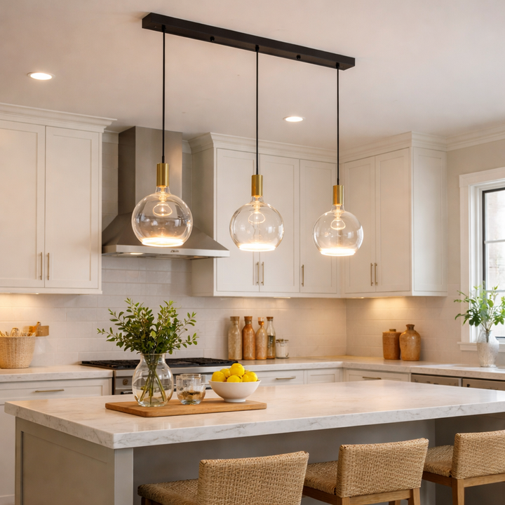 roma 3 light bar gold clear glass kitchen pendant