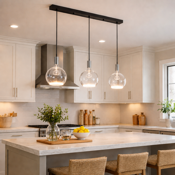 Roma 3 Light Pendant Bar – Aura Ring Glass Bulbs