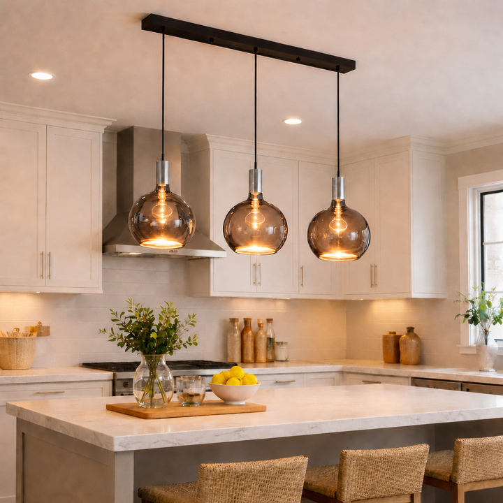 Roma polished silver smoked glass kitchen pendant