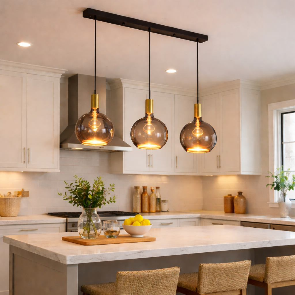 smoked amber glass pendant kitchen island lighting