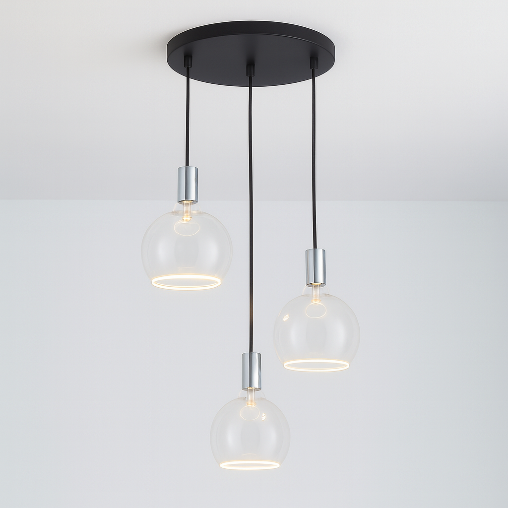 Roma 3 light pendant polished silver clear glass