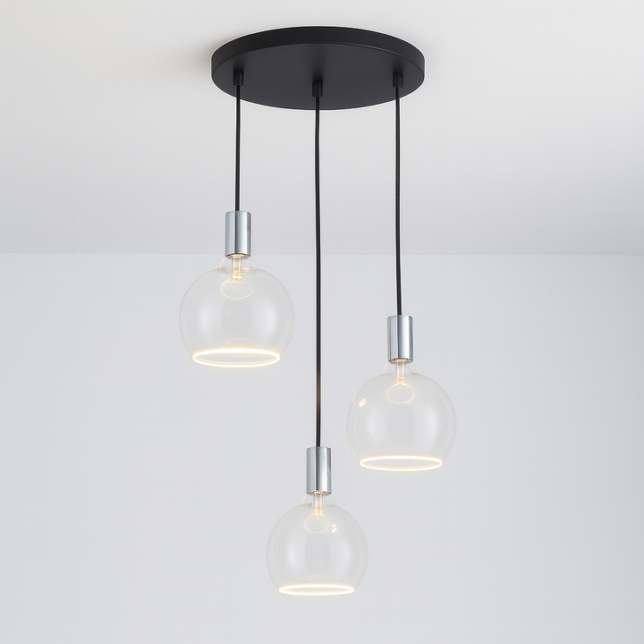 Roma 3 light pendant polished silver clear glass