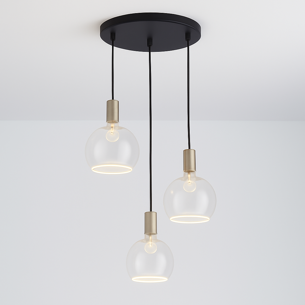 Roma 3 light pendant satin nickel clear glass