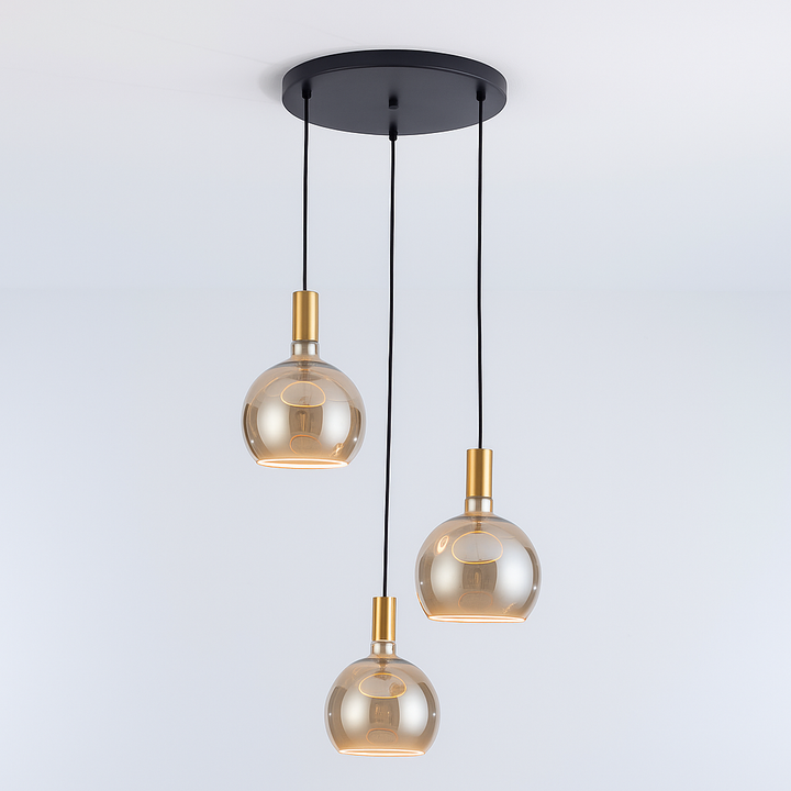 Roma 3 light pendant gold smoked glass