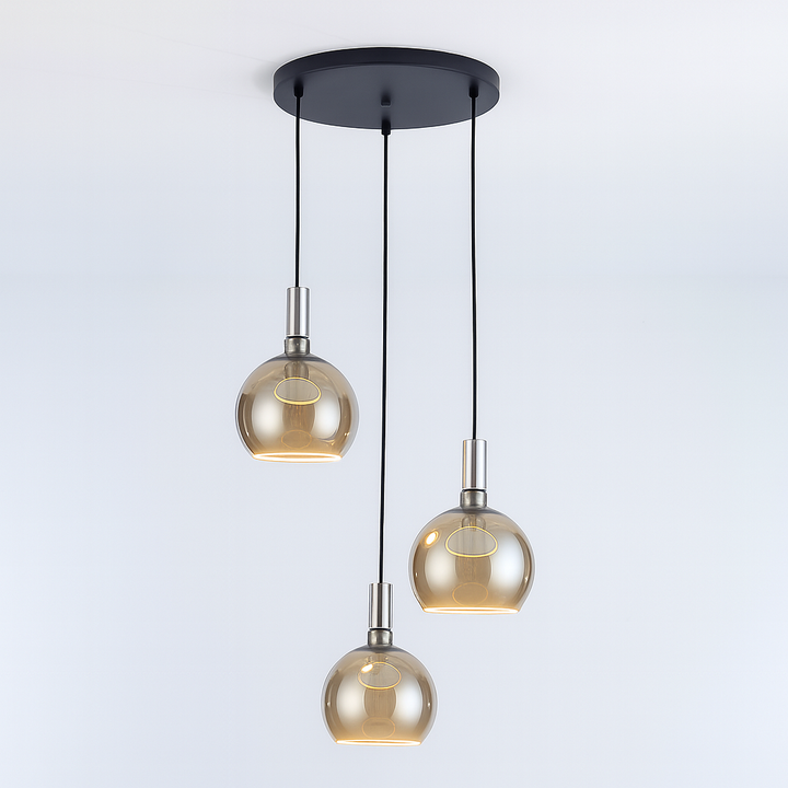 Roma 3 light pendant polished silver smoked glass