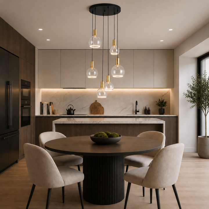 Roma 6 light gold clear halo pendant