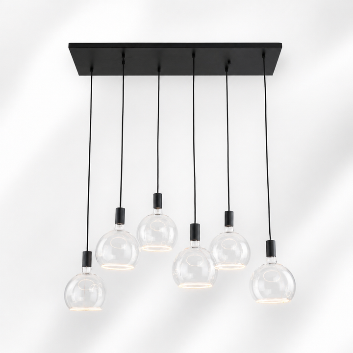 Roma black 6 light pendant clear glass white hero background