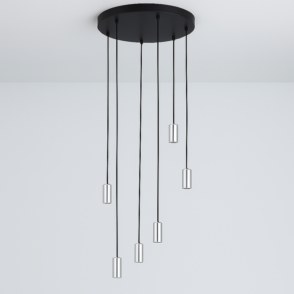 Roma 6 light pendant with polished silver caps