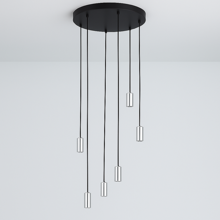 Roma 6 light pendant with polished silver caps