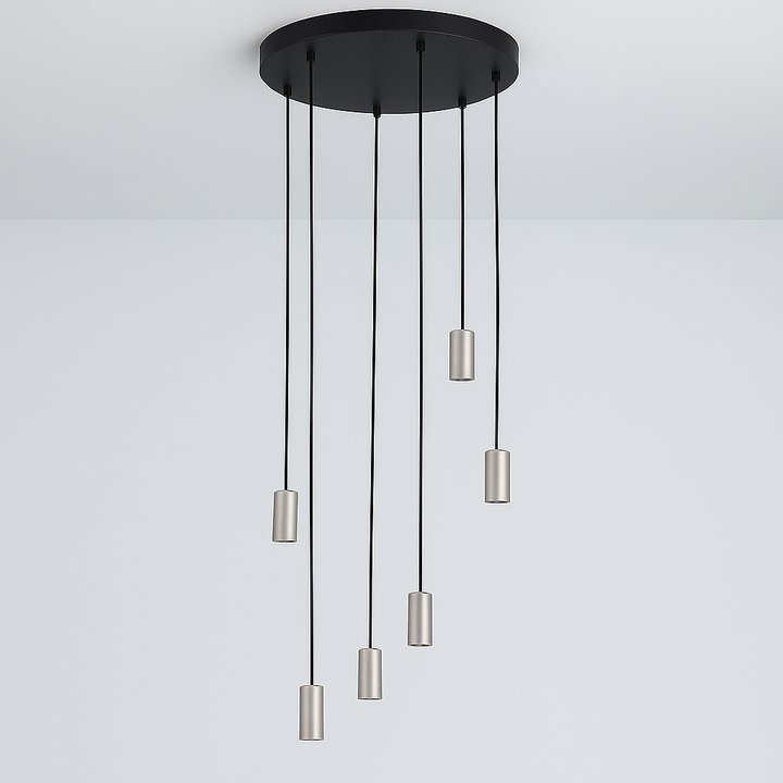 Roma 6 light pendant with satin nickel caps