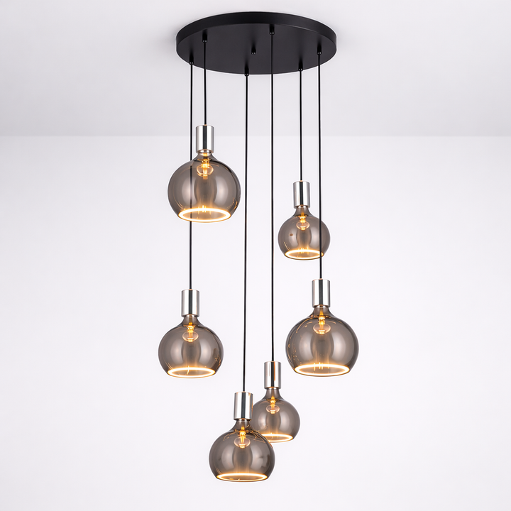 Roma 6lt spiral smoked glass pendant black