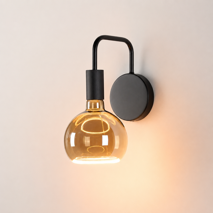 Roma black wall light amber aura bulb