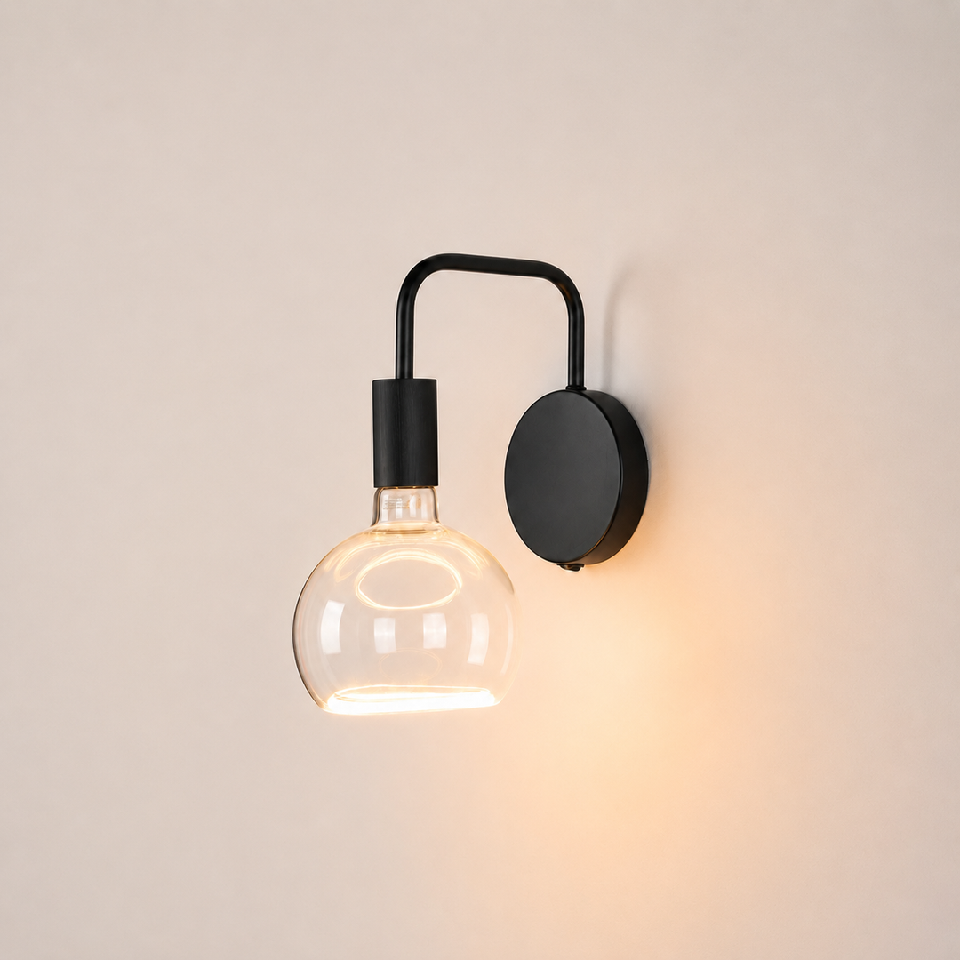 Roma black wall light clear aura bulb