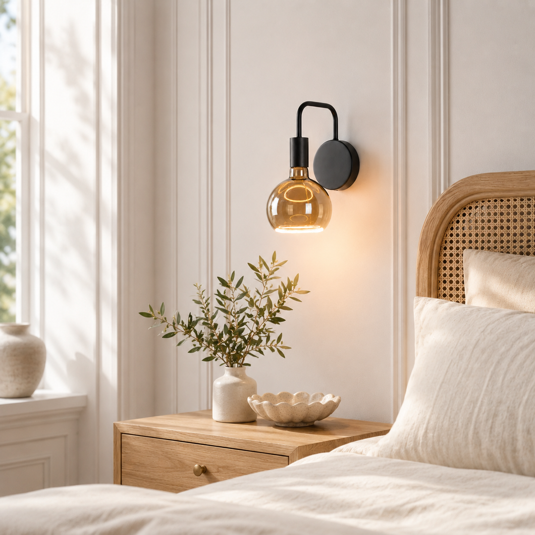 Roma black wall light smoked Aura bulb