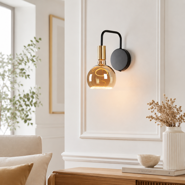 Roma gold black wall light amber Aura bulb