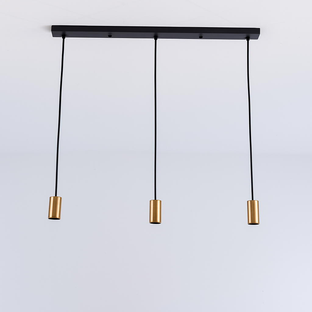 Roma gold cylinder pendant holders on black bar