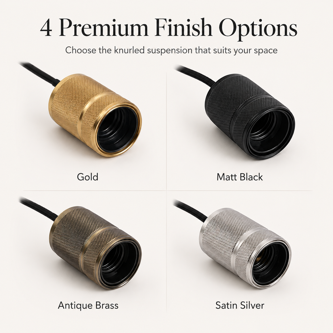 Roma knurled pendant four finish options infographic