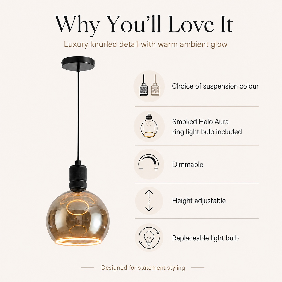 Roma knurled pendant key features infographic