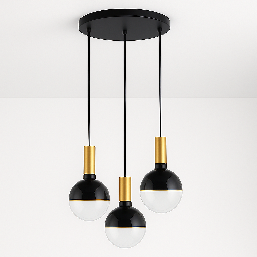 Roma Luxe 3 light pendant with gold caps