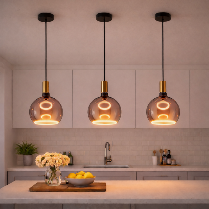 Roma Graphite Single Pendant – Aura Ring LED Bulb