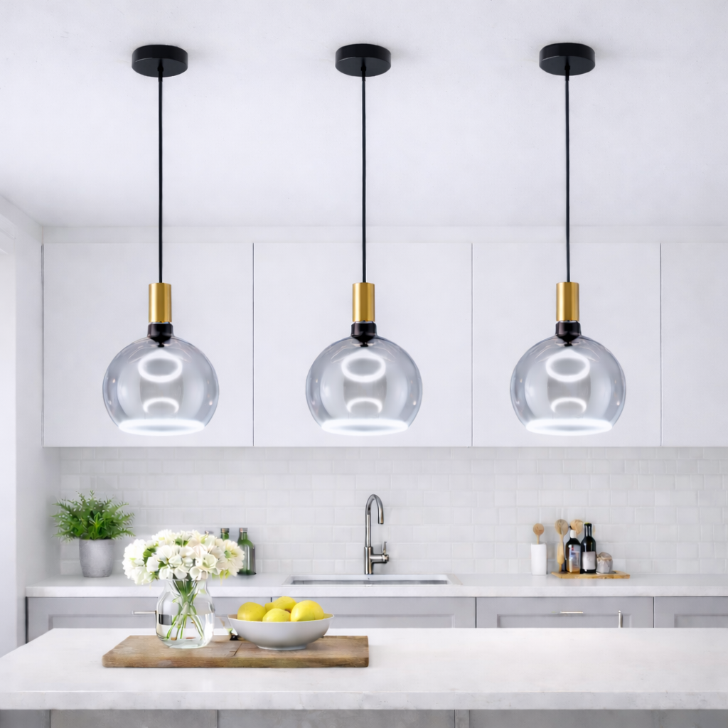 Roma pendant brushed gold cap kitchen island