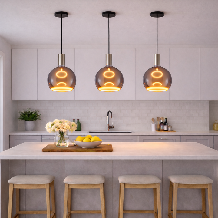 Roma pendant grey glass 1900K kitchen island