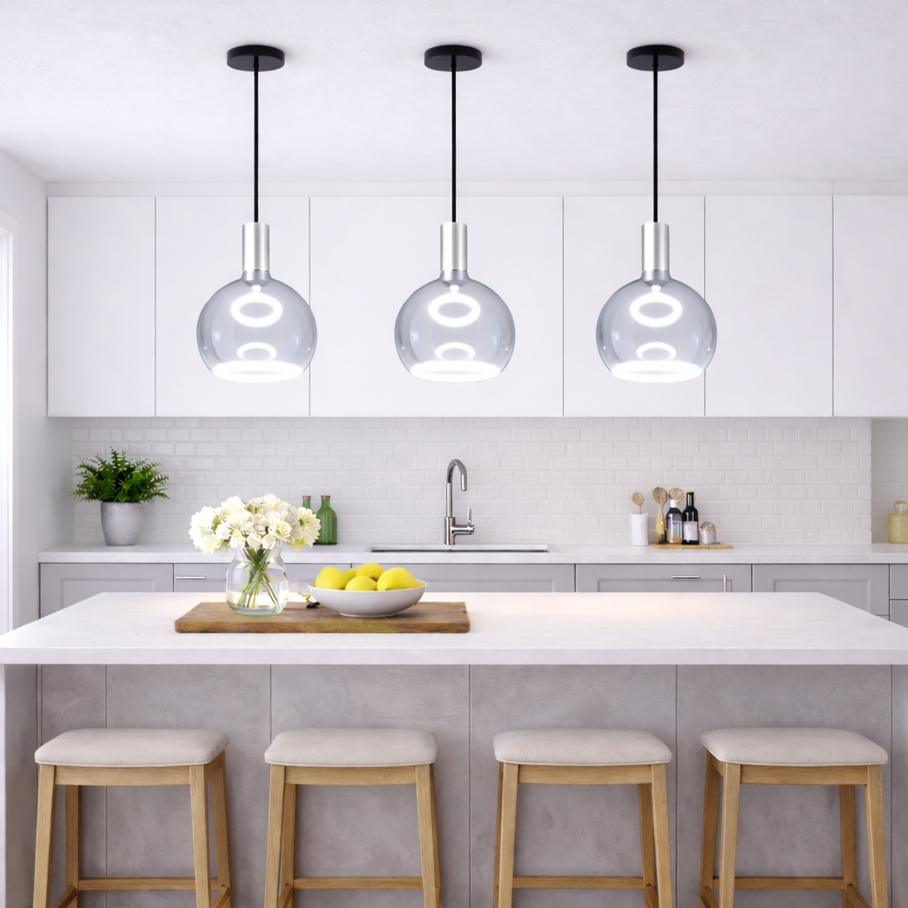 Roma pendant polished silver kitchen island