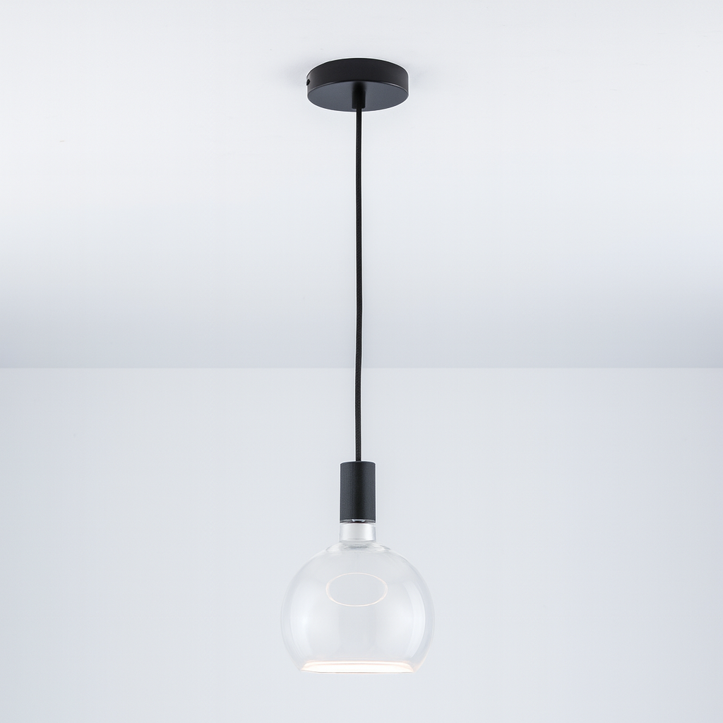 Roma single pendant light black with clear glass shade