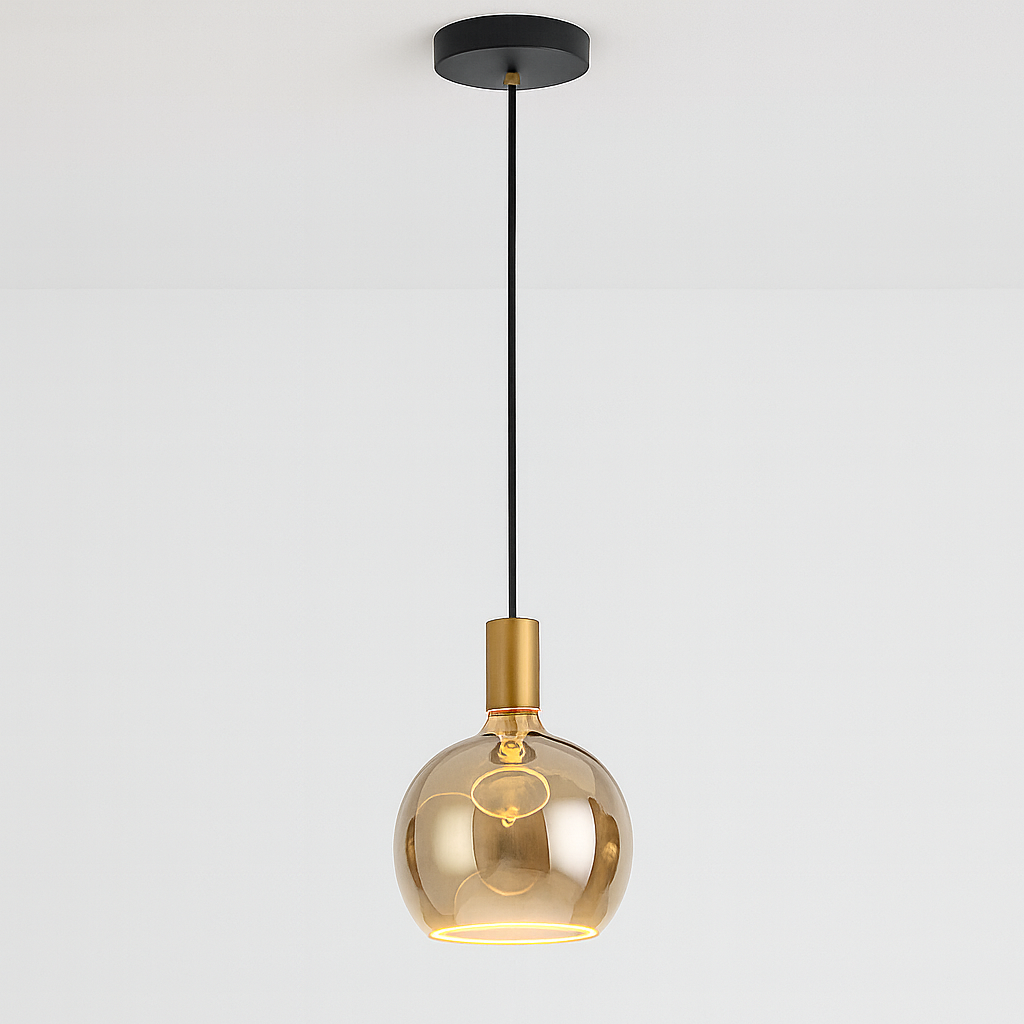 Roma single pendant with gold holder and smoked glass shade