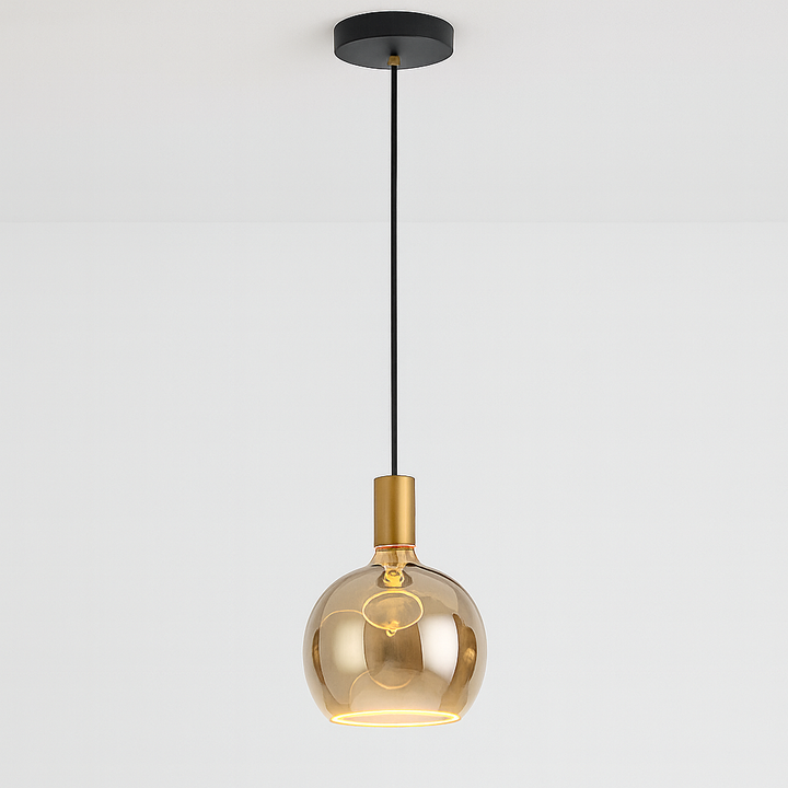 Roma single pendant with gold holder and smoked glass shade
