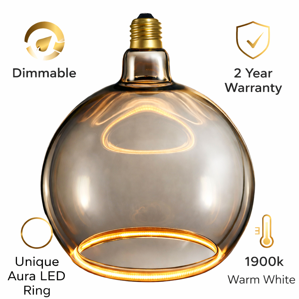 Roma smoked 200mm LED bulb features infographic