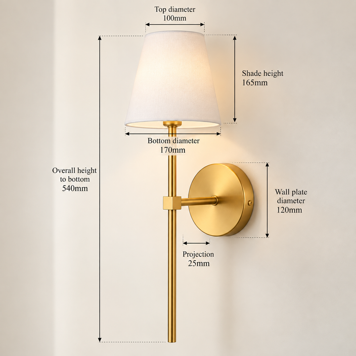 Ronda gold wall light dimensions and measurements