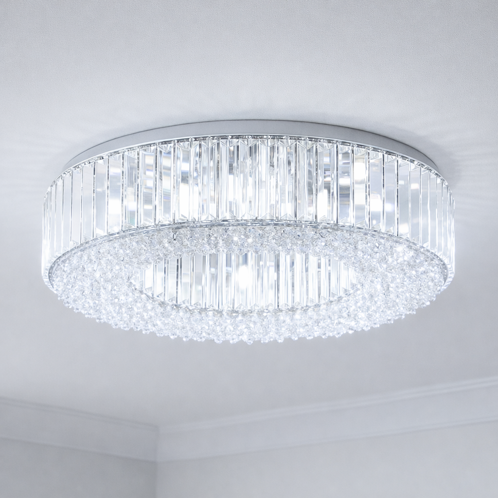 Salzburg large chrome crystal flush ceiling light 4000K cool white