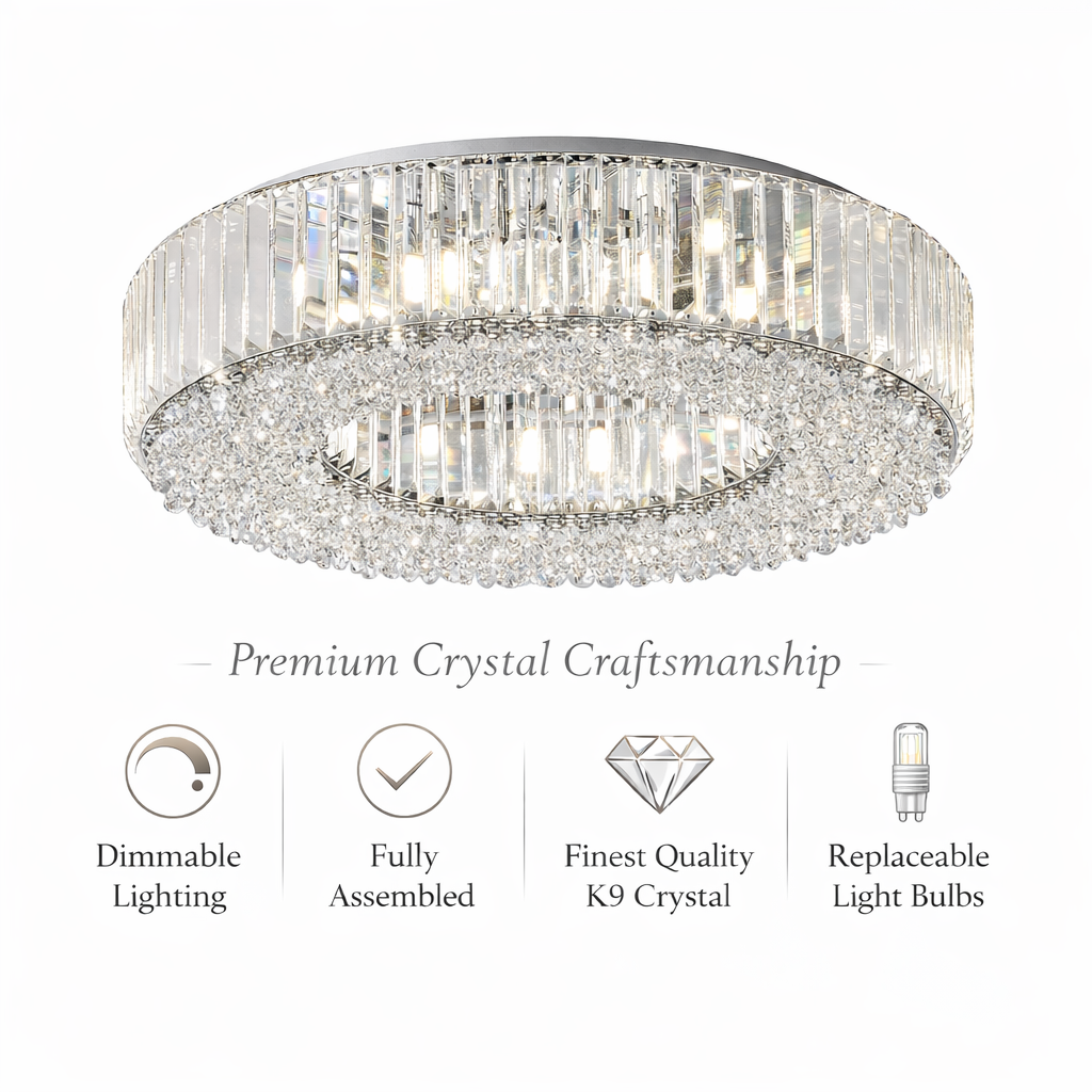 Salzburg large chrome crystal flush ceiling light key features G9 LED