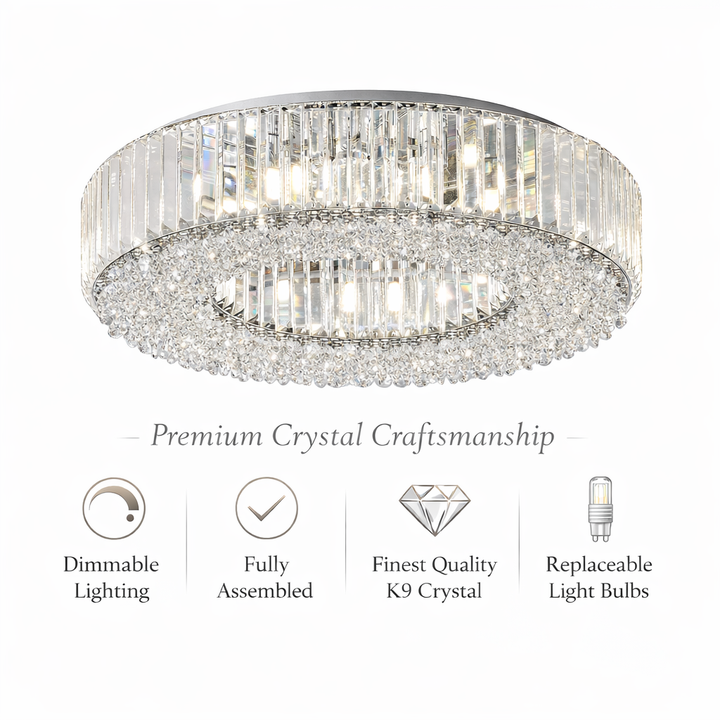 Salzburg large chrome crystal flush ceiling light key features G9 LED