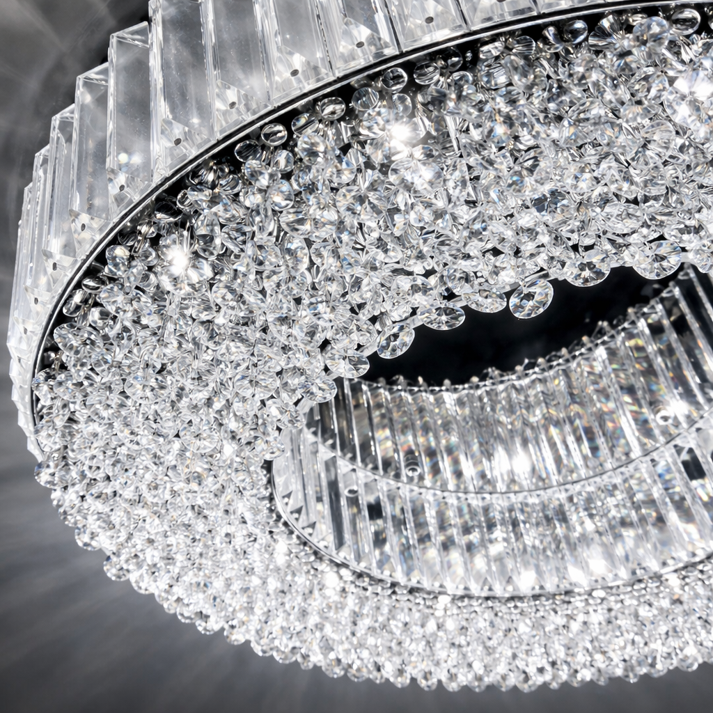 Salzburg large chrome crystal flush ceiling light detail