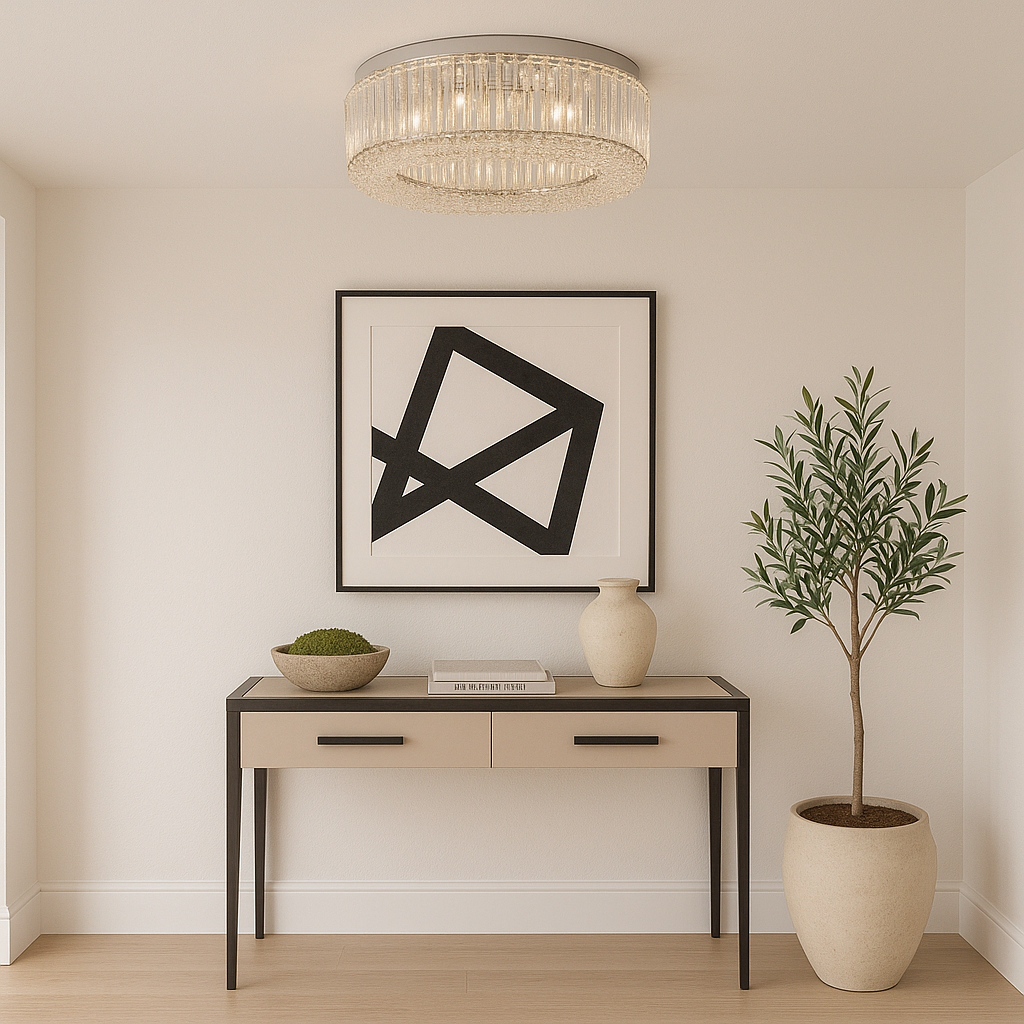 Salzburg Small Polo Flush ceiling light in a Scandi-style hallway
