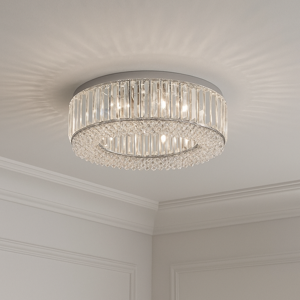 Salzburg Small Polo Flush crystal ceiling light fixed to a luxury styled ceiling