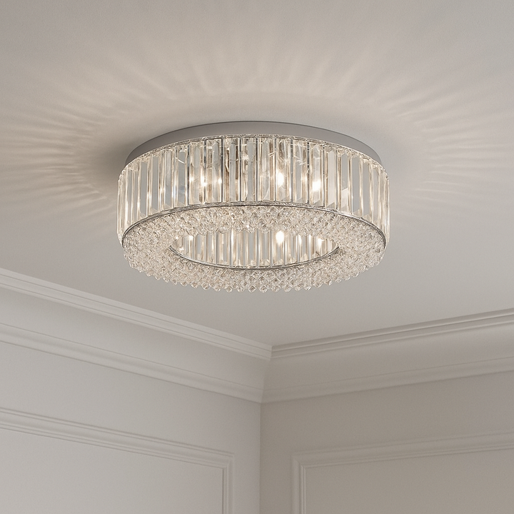 Salzburg Small Polo Flush crystal ceiling light fixed to a luxury styled ceiling
