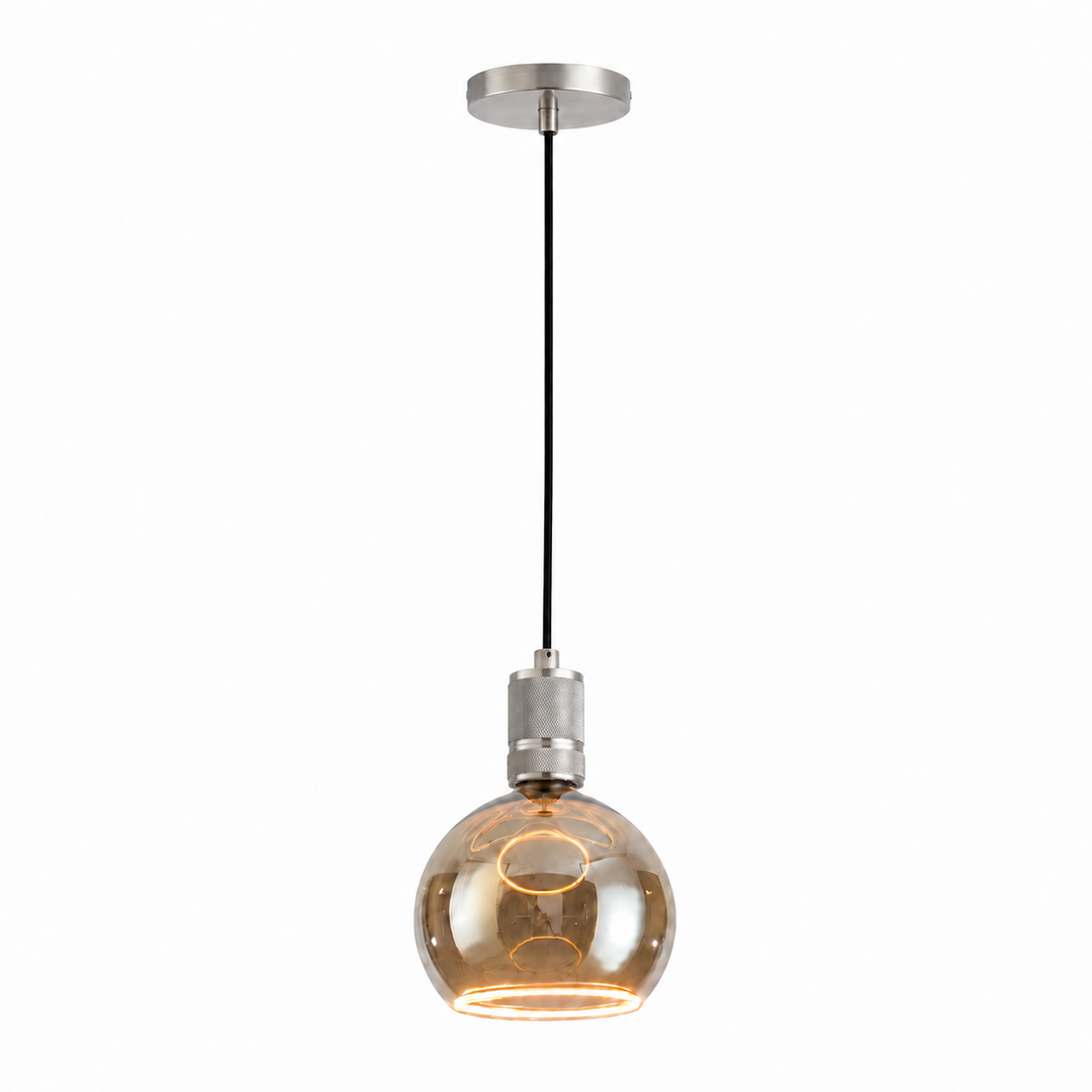 Satin silver knurled Roma pendant smoked aura bulb