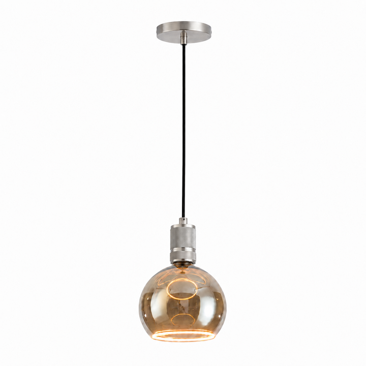 Satin silver knurled Roma pendant smoked aura bulb