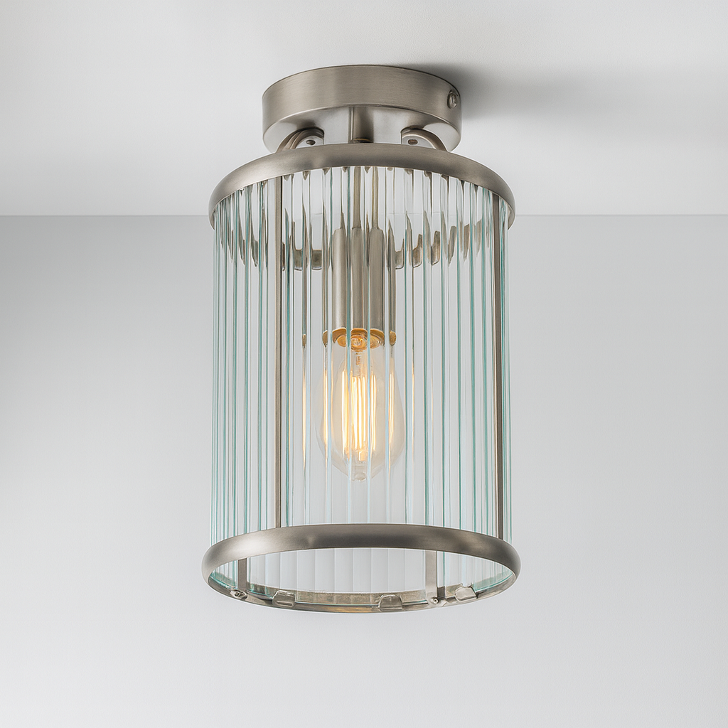 semi-flush glass ceiling light in nickel