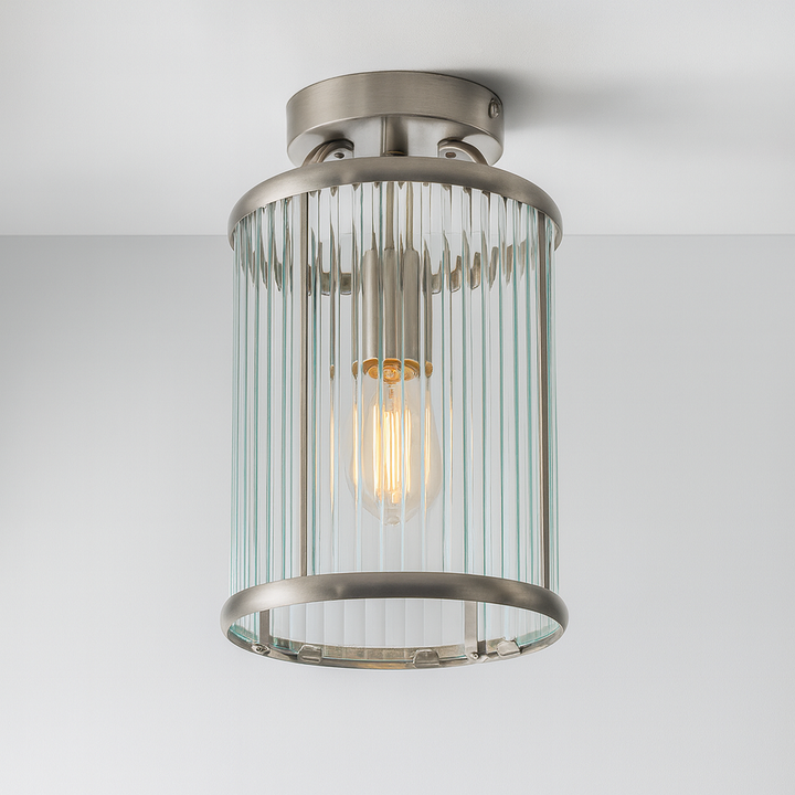 semi-flush glass ceiling light in nickel