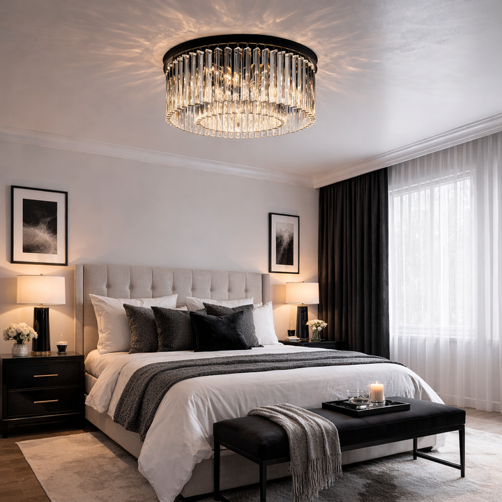 Seville Crystal Flush Chandelier – Black Ceiling Light